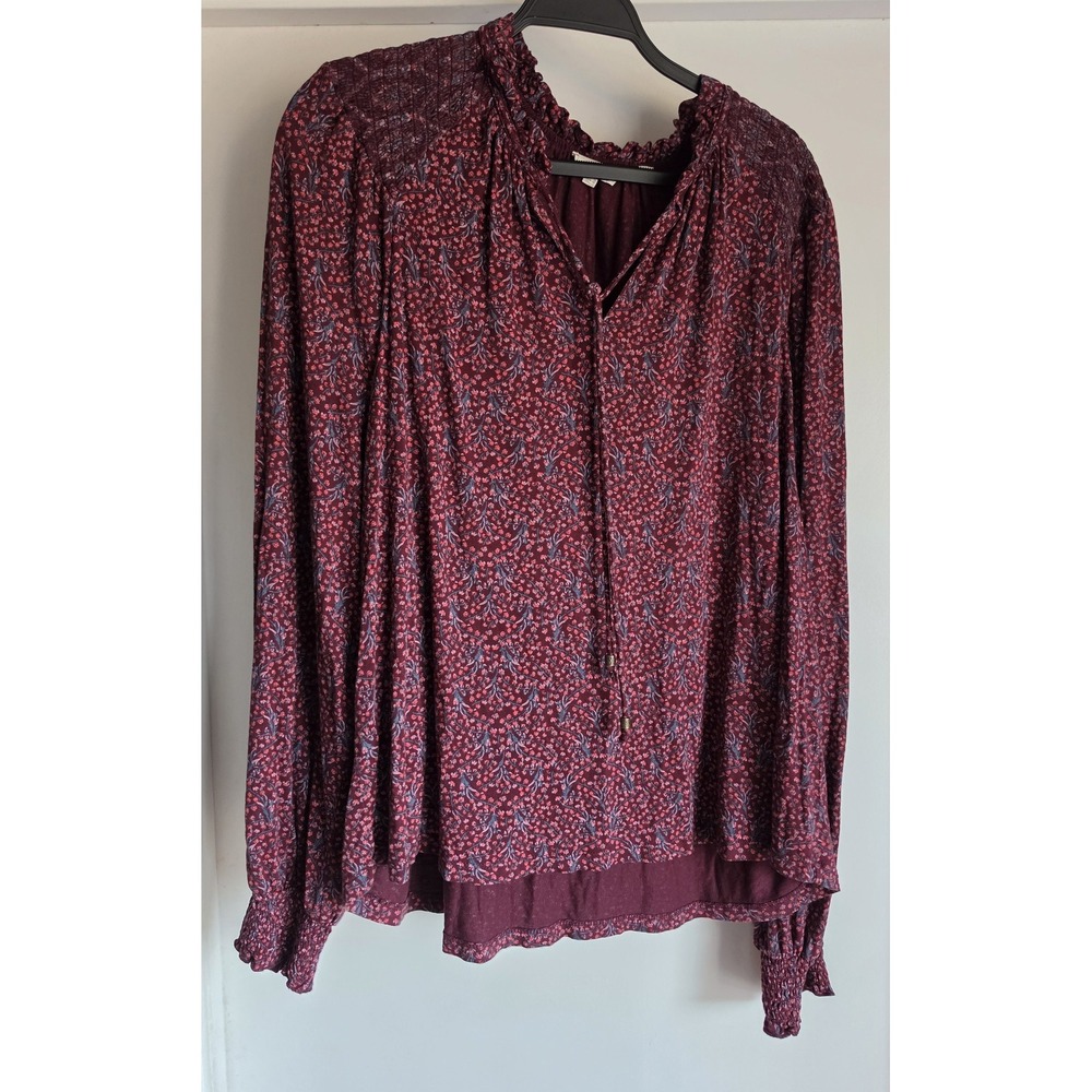 Fat Face Blouse Size 14 Floral Long Sleeve Maroon Boho Top Shirt Tunic